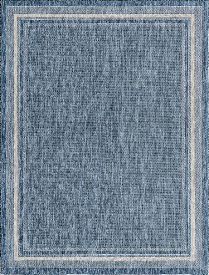 Unique Loom Outdoor Border Collection Area Rug - Soft Border (10' x 13' Rectangle, Blue/ Ivory)