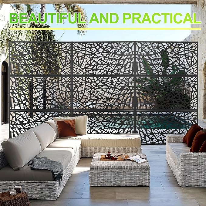 Outdoor Privacy Screen,72" H×47" W Metal Privacy Screen, Freestanding Privacy Fence Panels for Patio