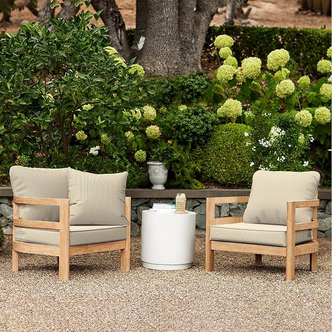 LVTXIII Outdoor Deep Seat Cushion Patio Seat and Back Cushion Set Seasonal Chair Cushion with Removable Cover and Adjustable Buckle for Home and Garden, 24"x24"x4", Strip Beige