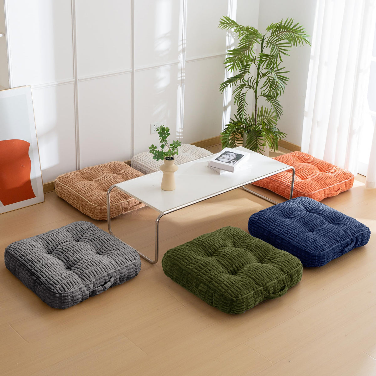 HIGOGOGO Floor Pillow Cushion for Adults, Meditation Cushion Pillow, Blended Corduroy Cover, Large Square Floor Sitting for Tatami Living Room or Yoga, 2Pack, Dark Green