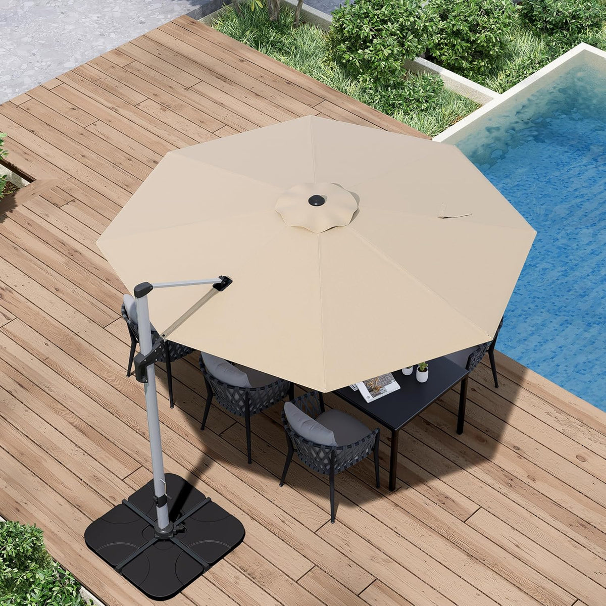 Patio Umbrella, 11FT Outdoor Cantilever Umbrella with 360-degree Rotation for Garden, Deck, Backyard, Pool and Beach, Beige