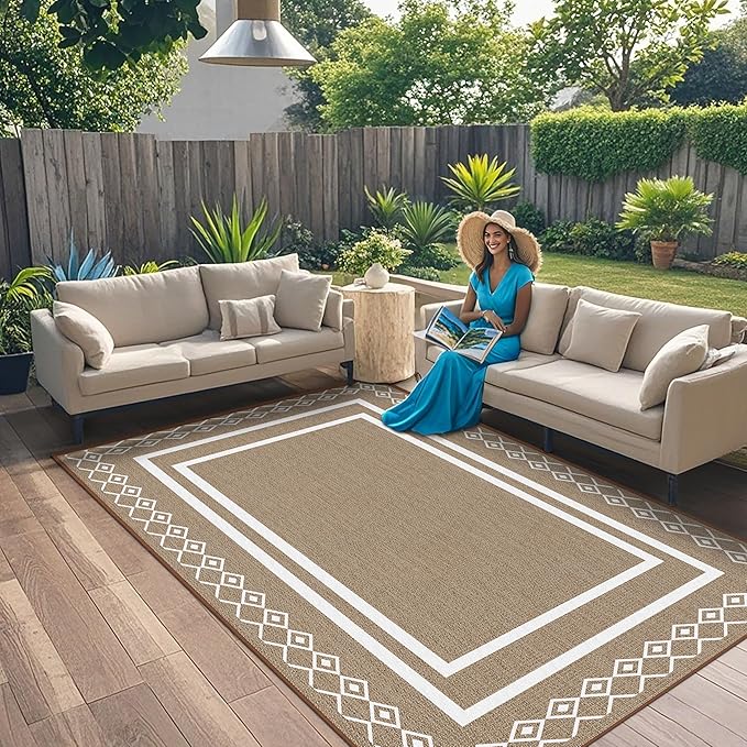 Outdoor Patio Rug, Outside Rectangular Carpet, Moroccan Geometric Rugs, Washable Large Indoor Outdoor Rug Mats for RV, Picnic, Backyard, Deck, Balcony, Porch, Beach 5'x8'