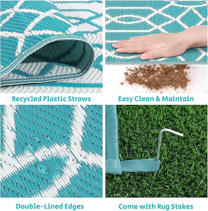 HEBE Outdoor Rug Waterproof 5x8, Reversible Plastic Straw Rug RV Camping Rug, Indoor Outdoor Patio Mat Clearance, Outside Carpet for Porch,Deck,Camper,Balcony,Backyard,Picnic
