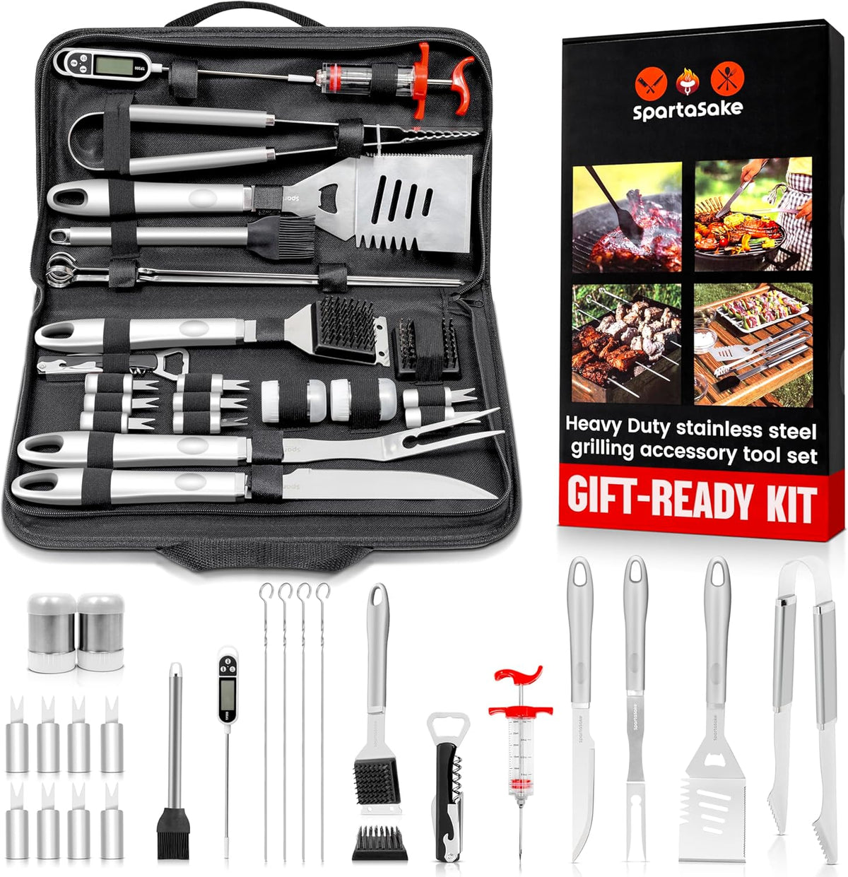 SpartaSake BBQ Grilling Accessories - Stainless Steel Barbecue Grill Tools Accessories kit Spatula Thermometer Tongs for Blackstone Griddle Outdoor Camping-Grill Set Gifts for dad Men Women(24 pcs)