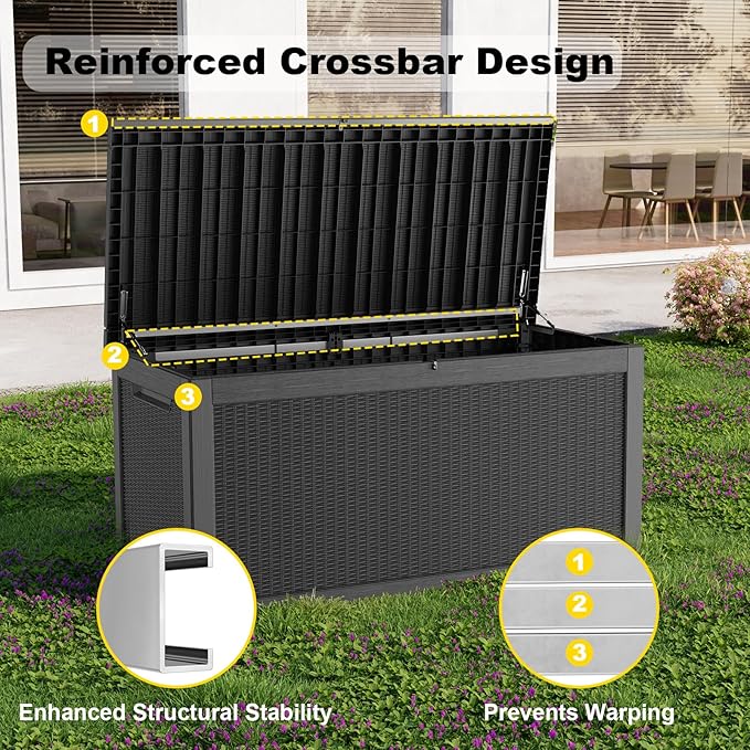 320 Gallon Deck Box Waterproof, UV Resistant Resin Outdoor Storage Box with Hydraulic Rod, Lockable Design and Enhanced Durability for Patio, Garden, and Poolside Use