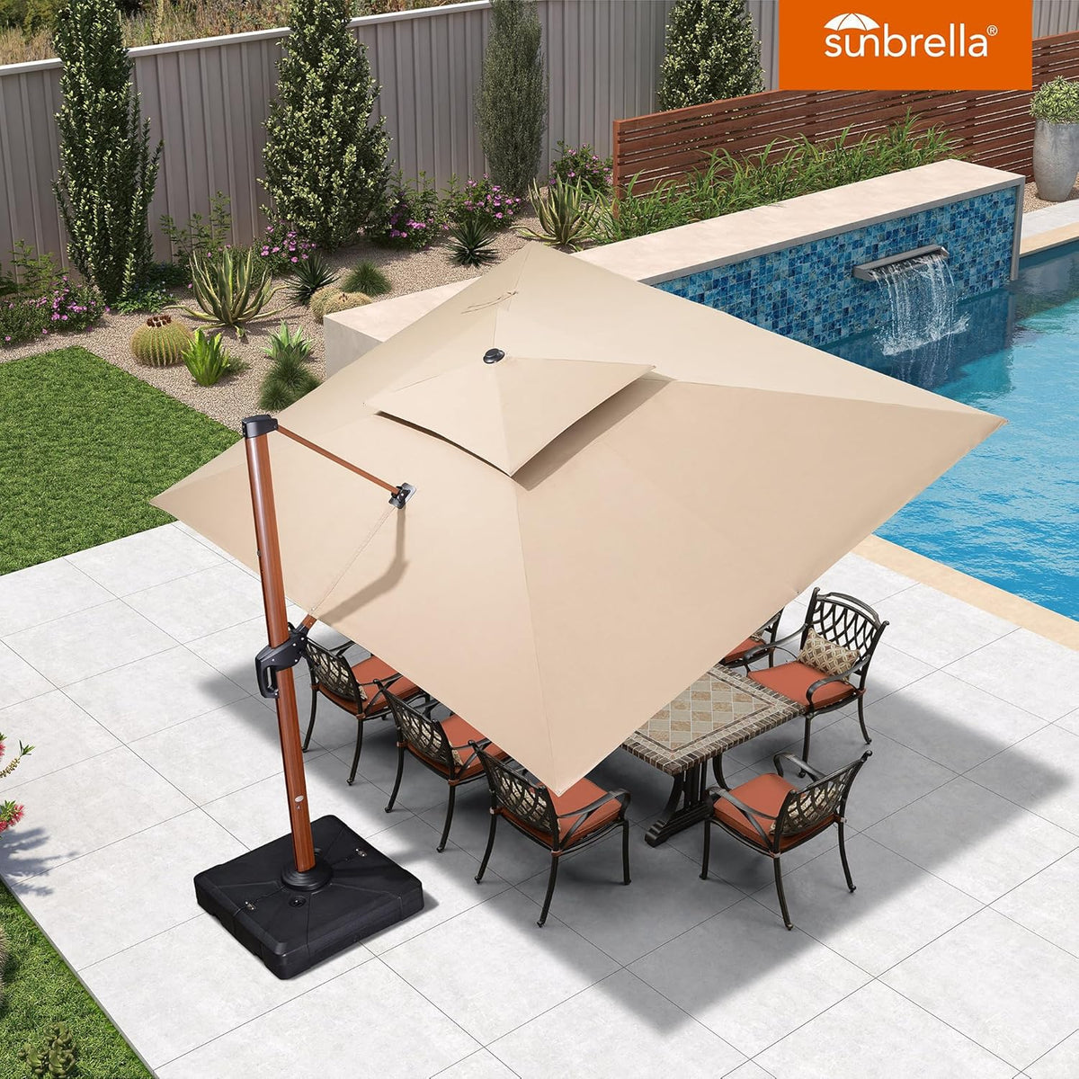 PURPLE LEAF 10' X 13' Double Top Deluxe Rectangle Patio Umbrella - Offset Hanging Cantilever Umbrellas in Heather Beige