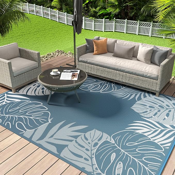 COCOER Tropical Outdoor Rug 8x10 Reversible-Waterproof Patio Rug-Quick Dry Outdoor Carpet-Outdoor Area Rugs Indoor Outdoor Rugs-Outside Rug Patio Decor for Porch Deck Balcony Backyard