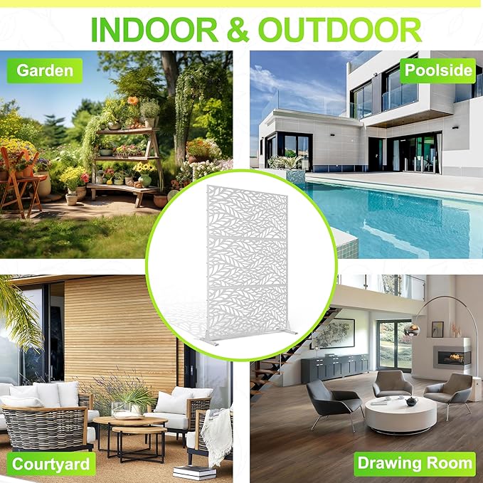 Outdoor Privacy Screen,72" H×47" W Metal Privacy Screen, Freestanding Privacy Fence Panels for Patio