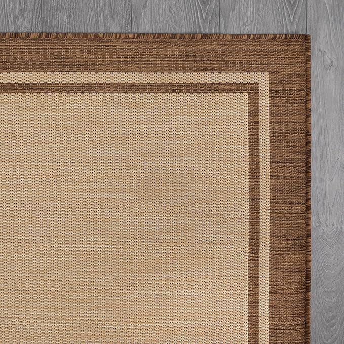 CAMILSON Outdoor Rug 6x9 Bordered Natural Brown Modern Area Rugs for Indoor and Outdoor Patios, Kitchen and Hallway Mats, Washable Porch Deck Outside Carpet (Border Jute, 6 x 9)