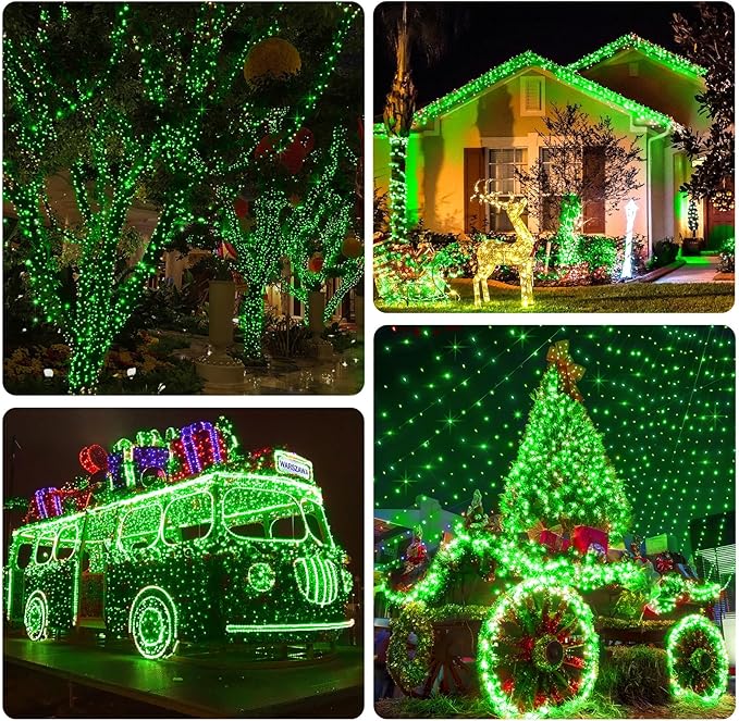 KNONEW 403FT 1000 LED Christmas String Lights Outdoor Green Wire Fairy Light 8 Modes & Timer Plug in Waterproof LED String Lights for Xmas Yard Tree Wedding Party Holiday Decorations(Green)