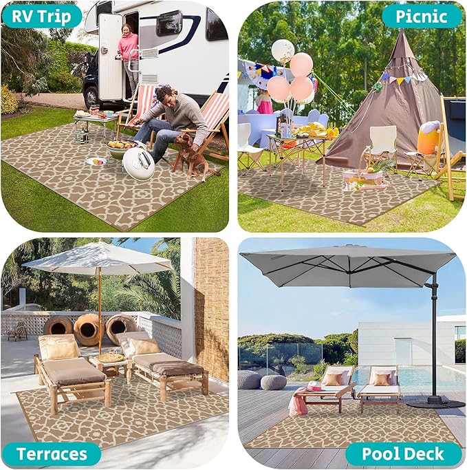 HEBE Outdoor Rug Waterproof 5x8, Plastic Straw Rug Camping Rug, Reversible Outdoor Patio Rugs RV Mat Clearance, Indoor Outside Floor Carpet for Porch,Deck,Camper,Balcony,Backyard