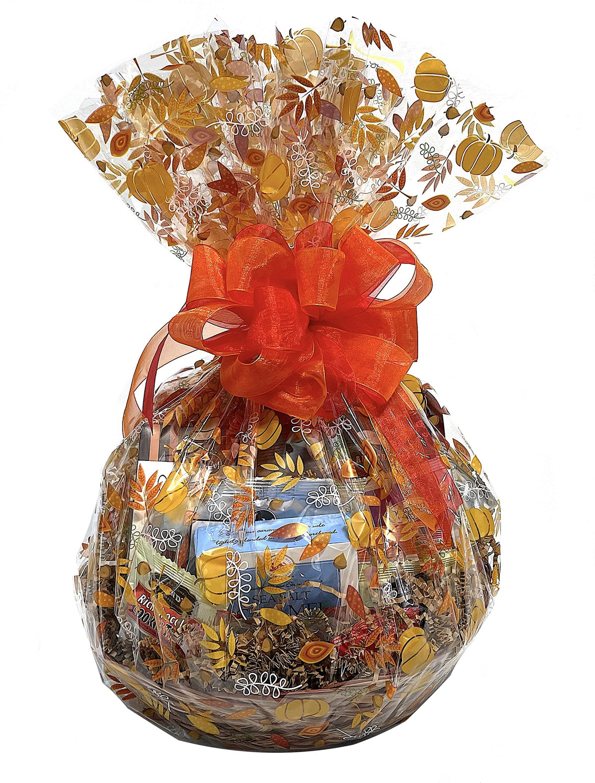 Hand-Crafted 54 Piece customizable chocolate gift basket of gourmet chocolates, cookies, and crunches. Tasty treats selected for businesses, clients