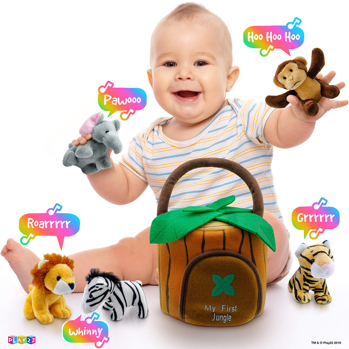 Play22 6-Piece Talking Stuffed Animals Set - Jungle Plush Toys with Carrier