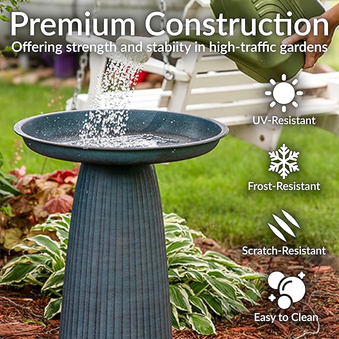 Sunnydaze Gleeful Garden Metal Bird Bath for Outdoors - Large Decorative Iron Birdbath - 23-Inch - Matte Blue