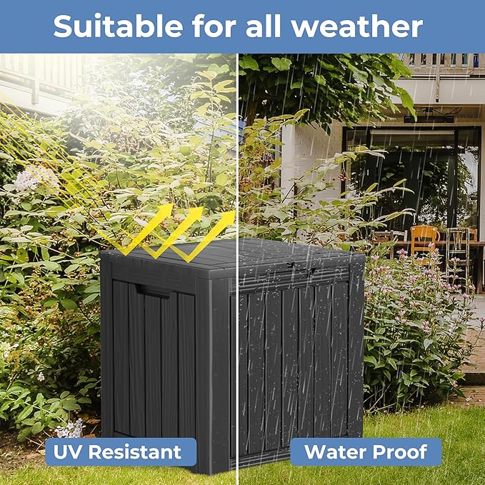 45 Gallon Outdoor Storage Box Waterproof Lockable Resin Deck Box Large, Patio Storage Bin for Pool Accessories Cushion Furniture, Garden Tools, UV-Resistant Outside Delivery Black