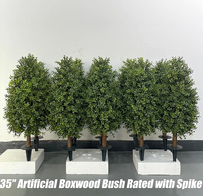 3FT Artificial Boxwood Bush Topiary Tree UV Resistance Rated with Spike. Easy to Push in The Ground.Plant Looks Great in a Planter Anywhere. Indoor/Outdoor Decor 2 Pack