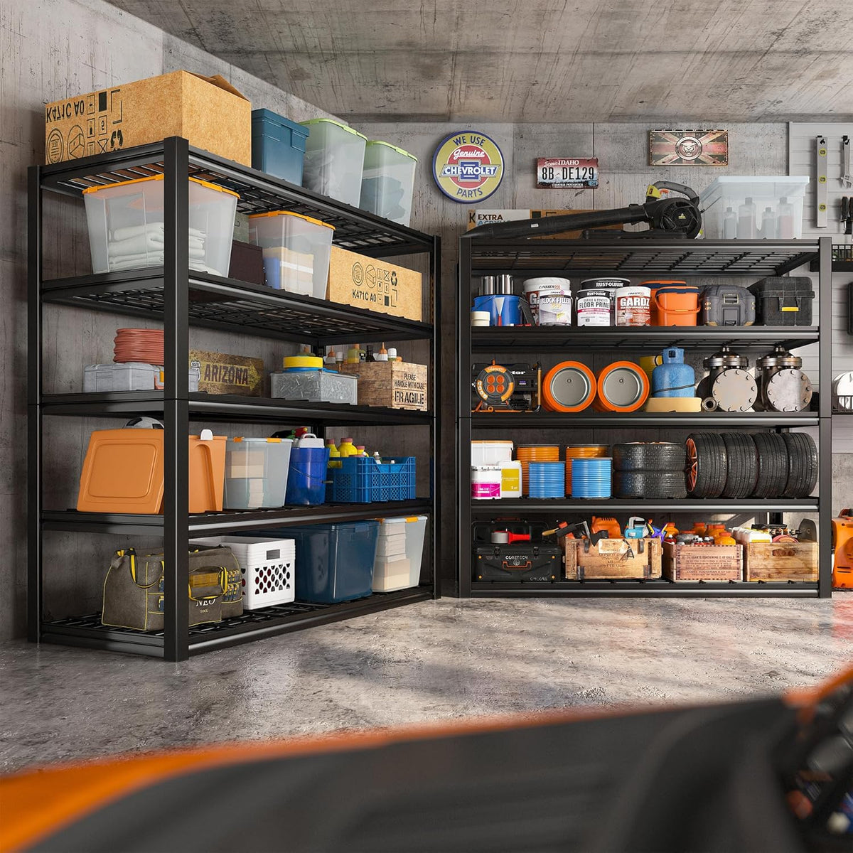 REIBII 48.2''W Garage Shelving Heavy Duty Metal Shelving 3000LBS Storage Shelves Adjustable Metal Shelves Industrial Garage Shelf for Warehouse Basement, 2 Pack