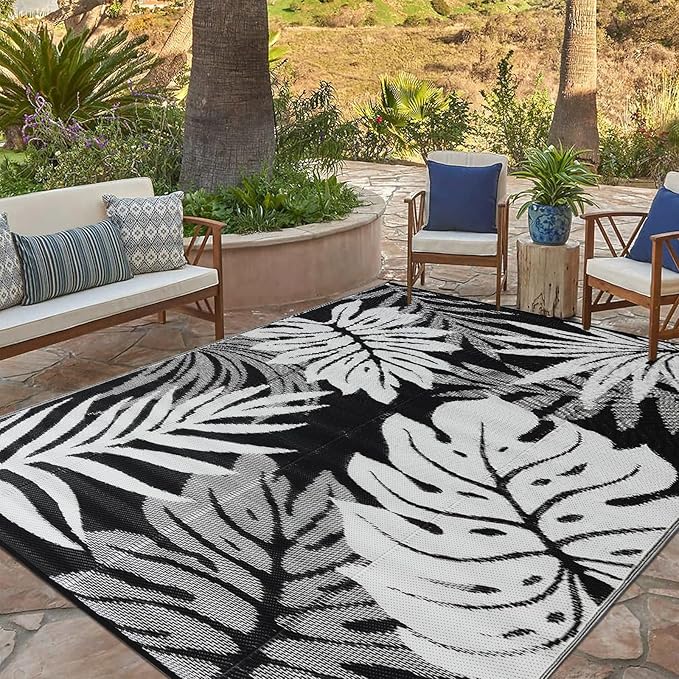 Outdoor Rug 9x12 ft Waterproof, Reversible Outdoor Plastic Straw Rug for Patios Clearance, Outdoor Area Rug Carpet RV Mat for Camping Backyard Deck Porch