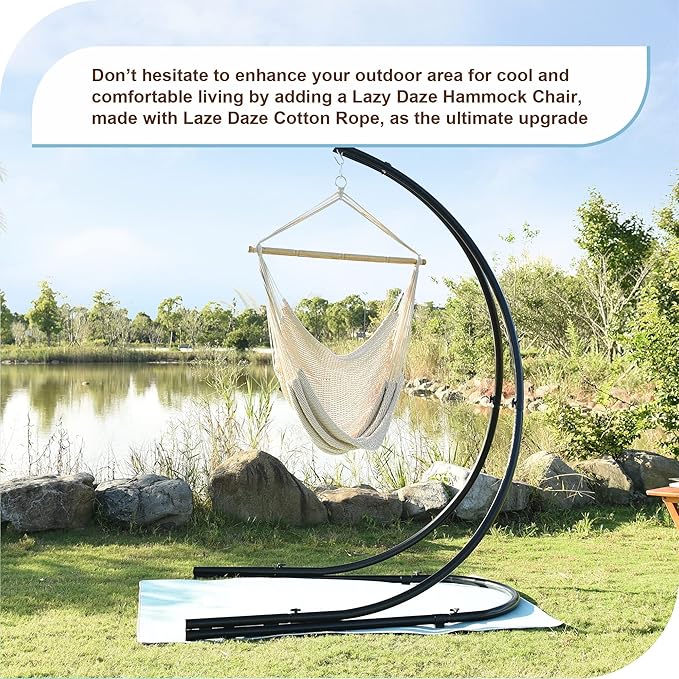 Lazy Daze Hammocks Chair Caribbean Hanging Rope Weaving Chair with 40" Hardwood Spreader Bar and Soft-Spun Cotton Rope for Indoor/Outdoor Backyard & Living Room, Max 300 LBS, Natural