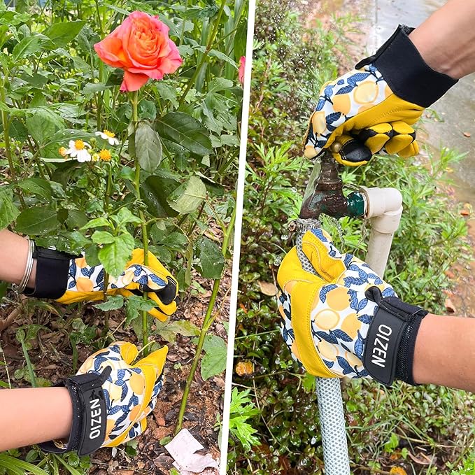 Cowhide Leather Thorn Proof & Puncture Resistant Gardening Gloves for Women and Men, Touchscreen Compatible Working Gloves for Weeding, Digging, Planting, Gardening Gifts for Women (Small)