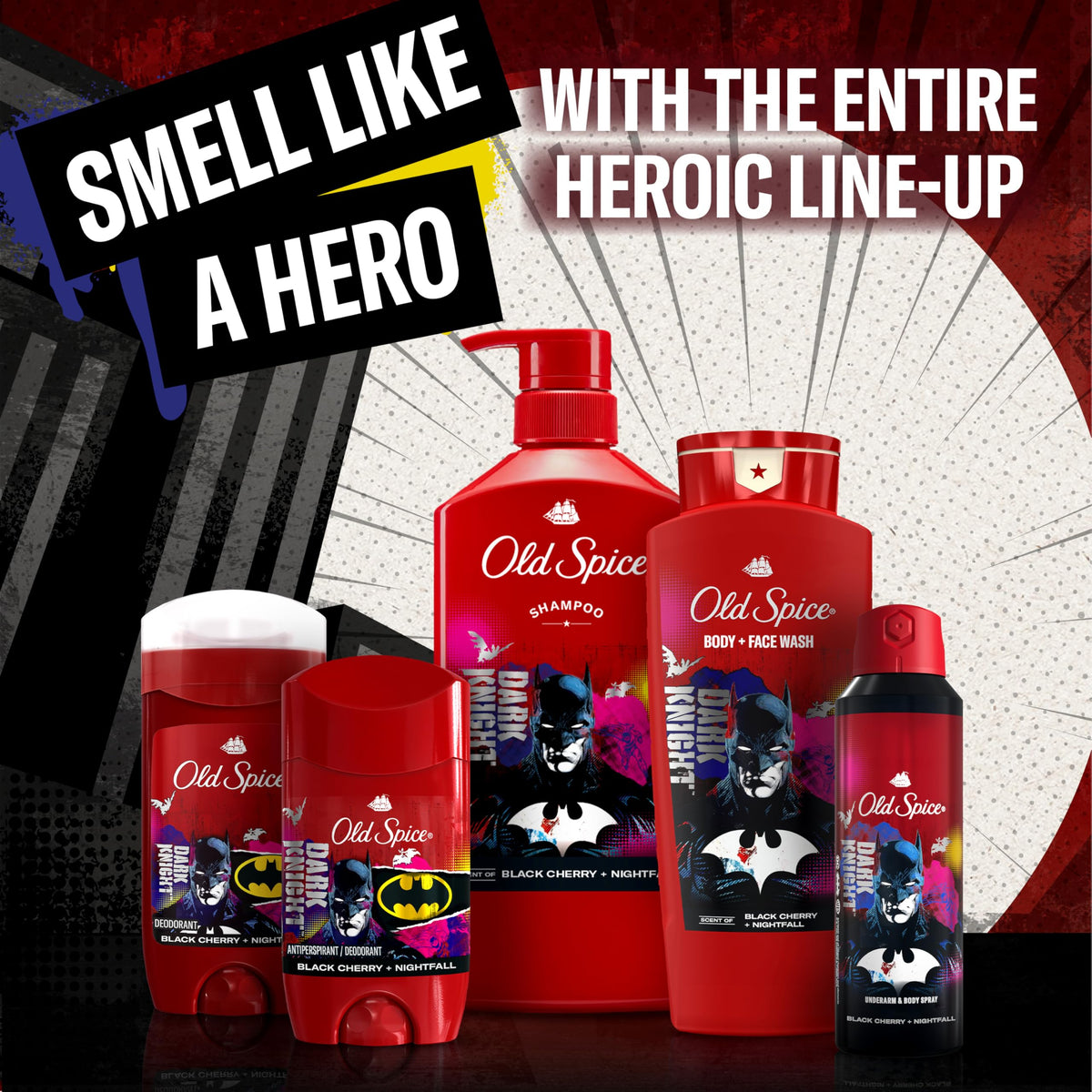 Old Spice Body Wash for Men, Batman: Dark Night, 3X Defense, 24/7 Shower Fresh with Lasting Scent, Cleansing 2-in-1 Body & Face Wash, Smell Like a Hero, Black Cherry and Nightfall Scent, 24 oz