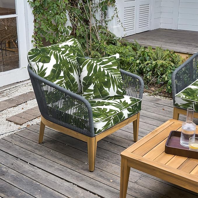 LVTXIII Outdoor/Indoor Deep Seat Cushion Patio Seat and Back Cushion Set All-Weather Replacement Chair Cushion for Chairs Sofa and Coach, 24"x24"x4", Palms Green