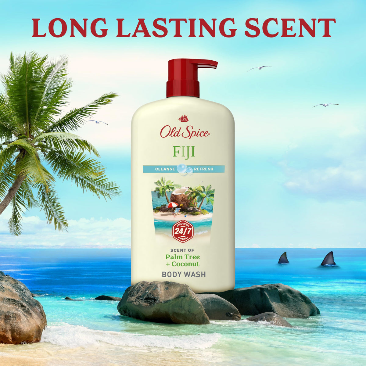 Old Spice Cleansing Body Wash for Men, 24/7 Shower Fresh with Lasting Scent, Cleanse & Refresh, Gentle on Skin, Vitamin B3, Fiji with Palm Tree + Coconut Scent, 25 oz (Pack of 4)