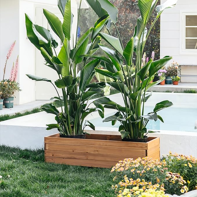 Wooden Raised Garden Bed Planter Box – Fir Wood Outdoor Vegetable, Herb & Flower Box with Drainage Holes – 47.24"x15.75"x12.6", Rot-Resistant, for Patio, Yard, Balcony