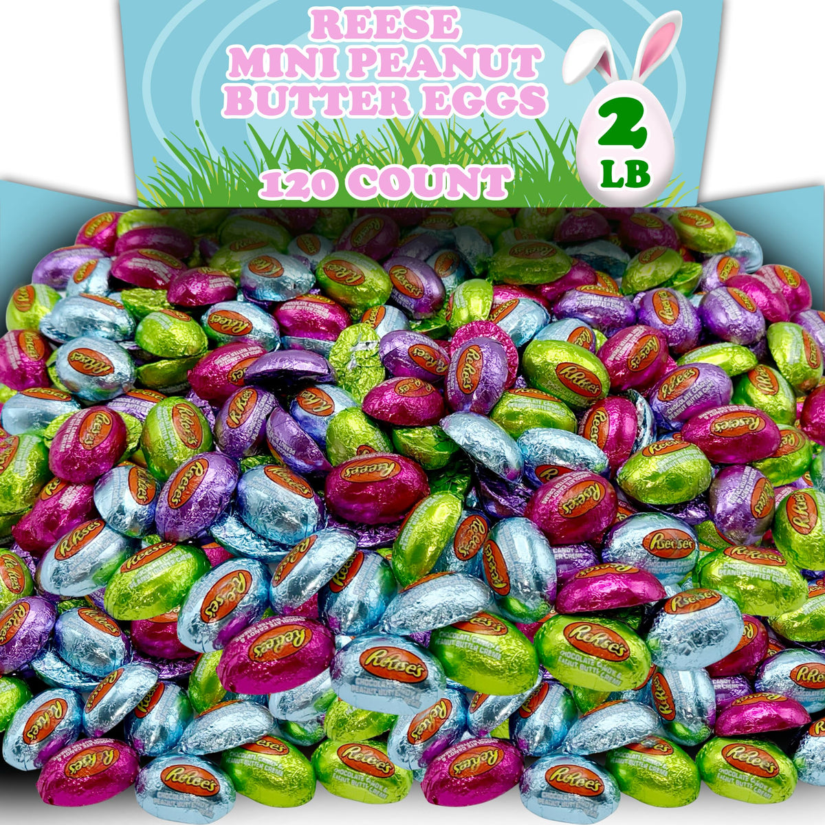 Reese Peanut Butter Eggs, Bulk 2 Lb Mini Milk Chocolate Peanut Butter Half Eggs Candy, Foil Wrapped in Pastel Spring Colors, Great for Easter Baskets