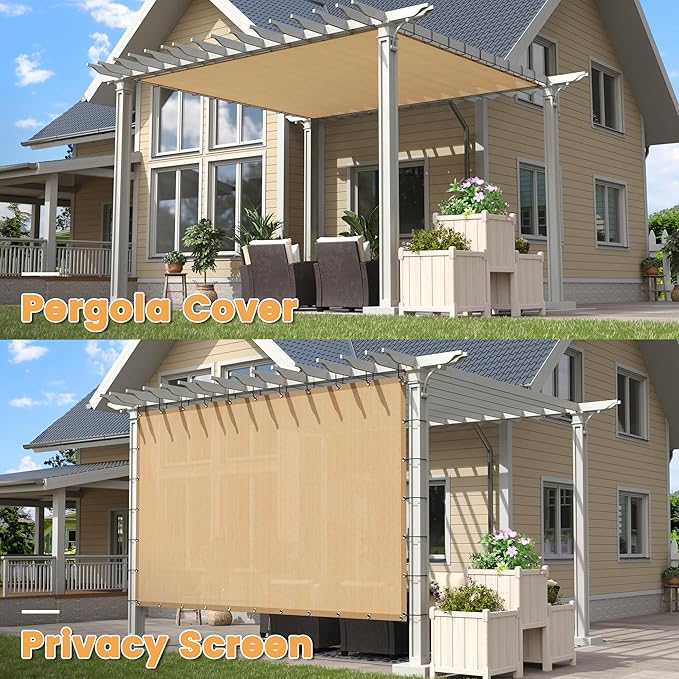 VICLLAX Shade Fabric Sun Shade Cloth with Every 2 FT Grommets for Patio Garden Pergola Cover Canopy 9x14 FT, Wheat