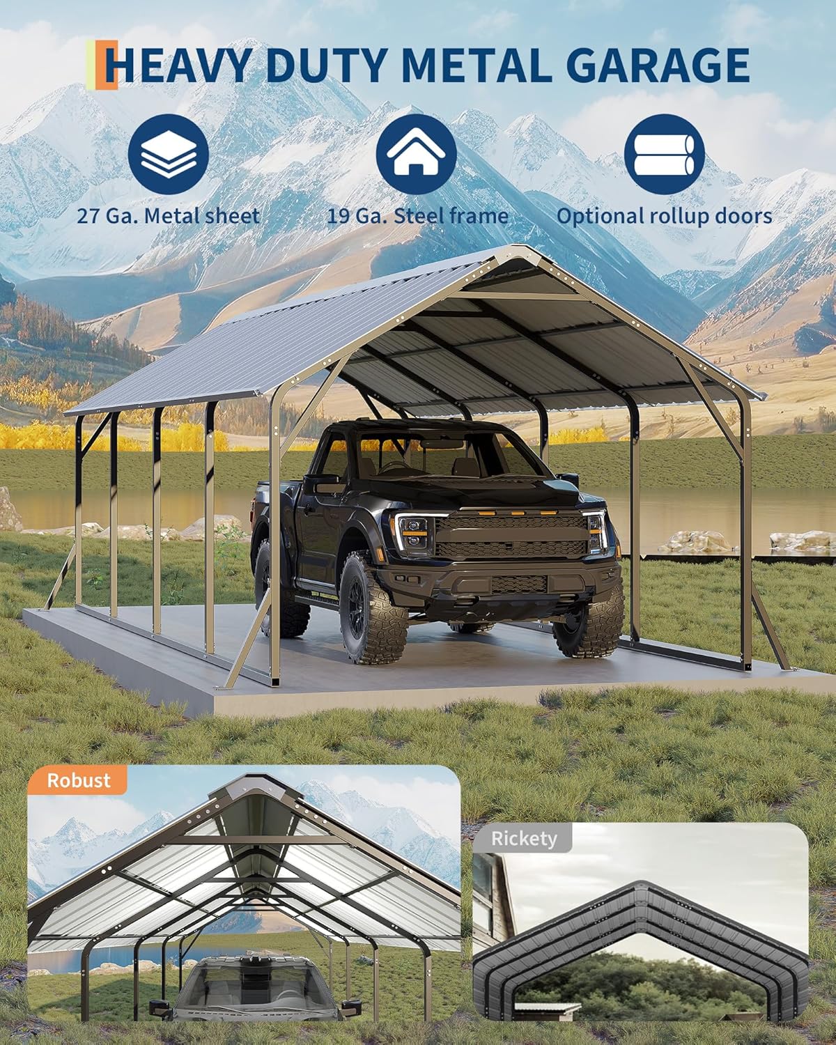 11'x20'x9' Vertical Roof Metal Carport, Heavy Duty Steel Car Ports for All-Weather, for Full-Size Pickup Trucks, Boats, and Tractors