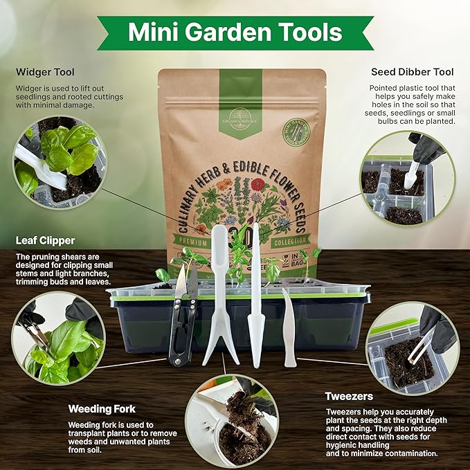 Organo Republic 30 Culinary Herbs & Edible Flower Seed Variety Pack- Indoor/Outdoor. 14000+ Non-GMO Heirloom Flower Seeds: Basil, Borage, Echinacea, Lavender, Oregano, Rosemary Seeds & More
