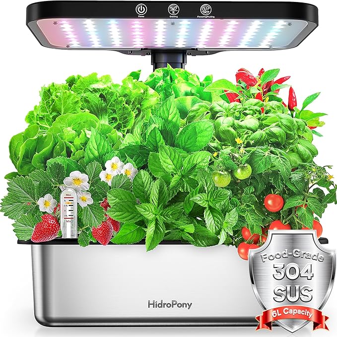 Stainless Steel Hydroponics Growing System kit Indoor Garden: 15 Pods Herb Garden with 24W Full Spectrum Grow Light, Hydroponic Gardening System with Silent Pump, Planting Height Up to 19.7"