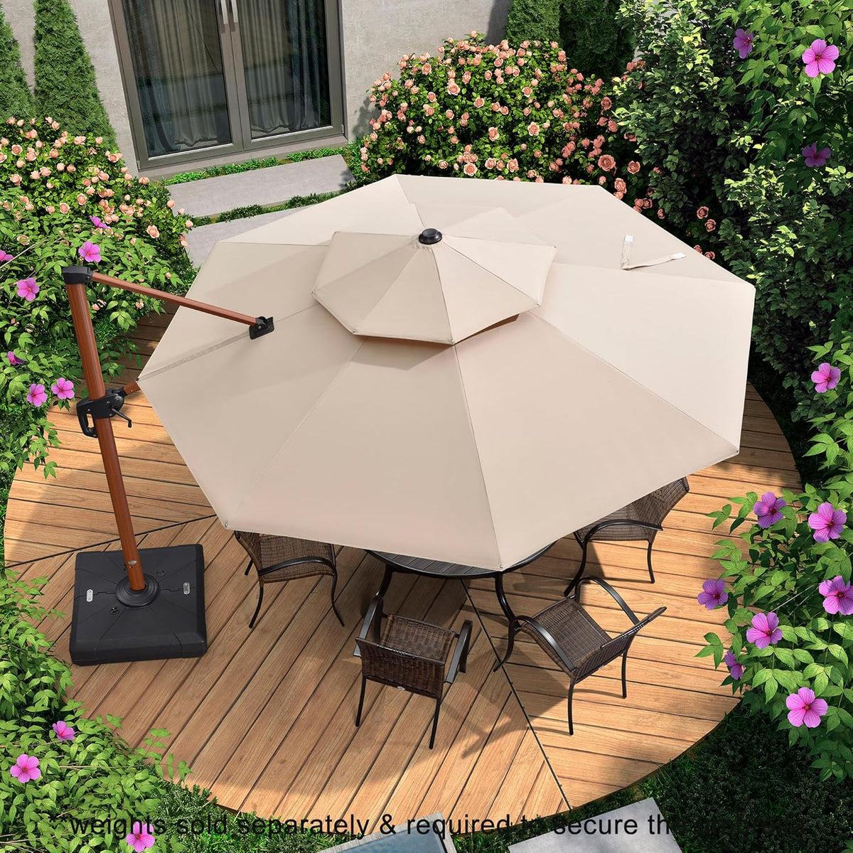 PURPLE LEAF 11ft Patio Umbrella Outdoor Round Umbrellas Large Cantilever Umbrella Windproof Offset Umbrellas Heavy Duty Sun Umbrella for Garden Deck Pool Patio, Beige