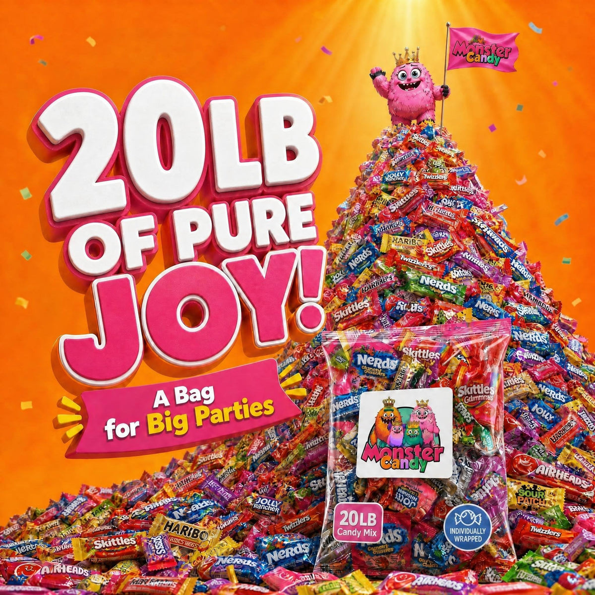 Party Favor Candy Mix - 20 lb Party Stuffers - Goodie Bag Stuffers for Kids - Variety Pack - Bulk Candy Bags - Individually Wrapped Candies - Parade