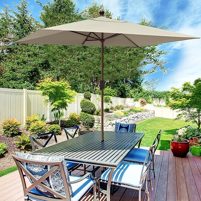 EliteShade USA 10-Year-Non-Fading 6.5x10Ft Rectangular Market Umbrella Patio Umbrella Outdoor Table Umbrella with Ventilation, Antique Beige