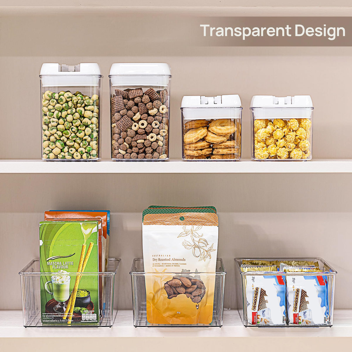 Vtopmart 8 Pack Food Storage Organizer Bins, Clear Plastic, 4 Compartments