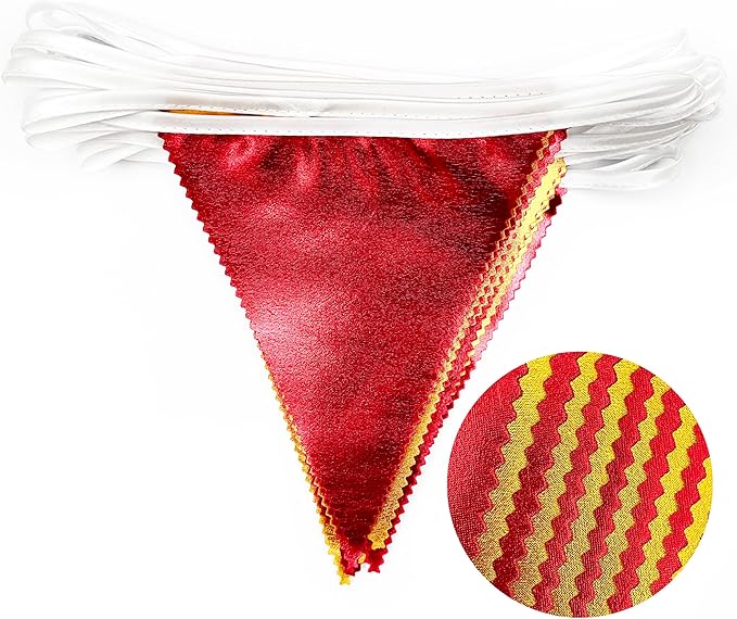 Red Gold Party Decorations Metallic Fabric Triangle Pennant Banner Flag Bunting Garland for Graduation Birthday Wedding Bachelorette Anniversary Baby Shower Christmas Holiday New Year Party Supplies