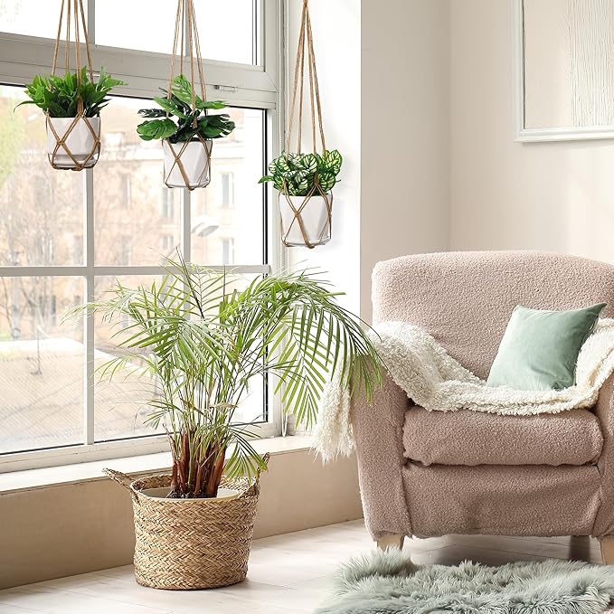 YIBOT 3 Pack Macrame Plant Hanger Indoor Hanging Planter Basket with 3 Hooks, 35"/29"/23" Hang Flower Pot Plant Holder for Indoor Outdoor Decorations, Brown (POTS NOT Included)