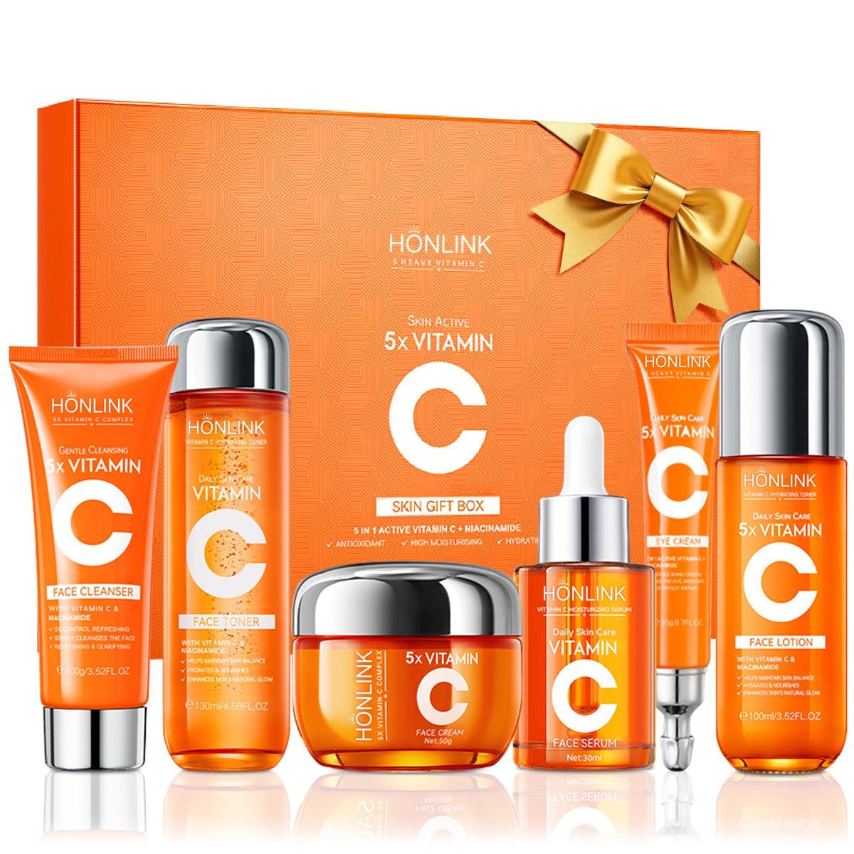 Vitamin C Niacinamide Skincare Set, Daily Facial Care Routine with 6-Piece