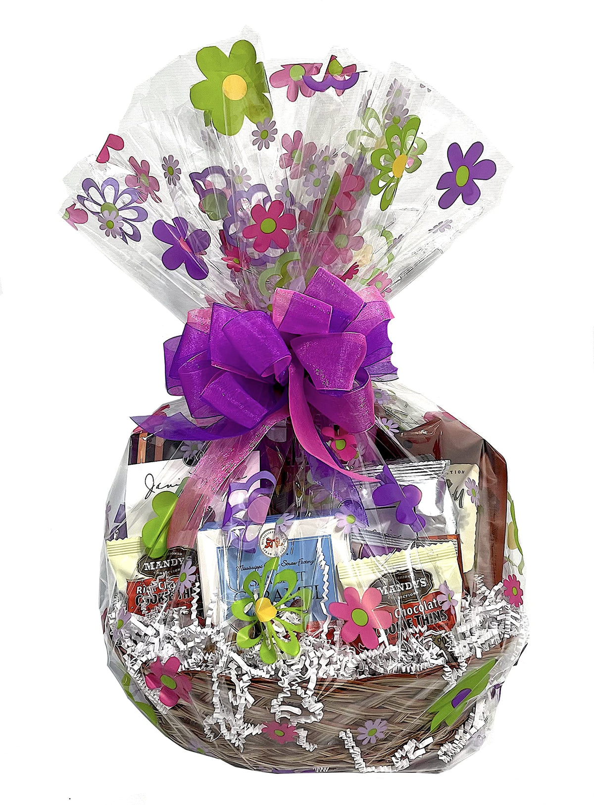 Hand-Crafted 54 Piece customizable chocolate gift basket of gourmet chocolates, cookies, and crunches. Tasty treats selected for businesses, clients