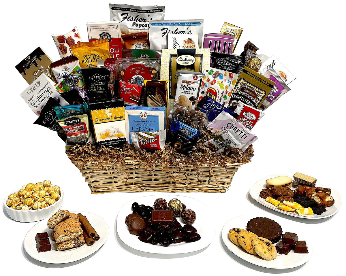 Easter Gourmet Gift Basket with Chocolate, Cookies, Candy, and Snacks. Hand-Crafted with premium foods for Kids, Men, Women, Friends, Family,