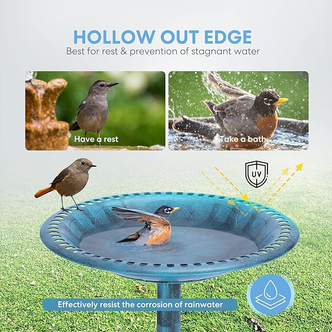 VIVOHOME 28 Inch Height Polyresin Lightweight Antique Outdoor Garden Bird Bath Blue