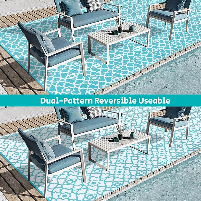 HEBE Outdoor Rug Waterproof 9x18, Plastic Straw Rug Camping Rug, Reversible Outdoor Patio Rugs RV Mat Clearance, Indoor Outside Floor Carpet for Porch,Deck,Camper,Balcony,Backyard