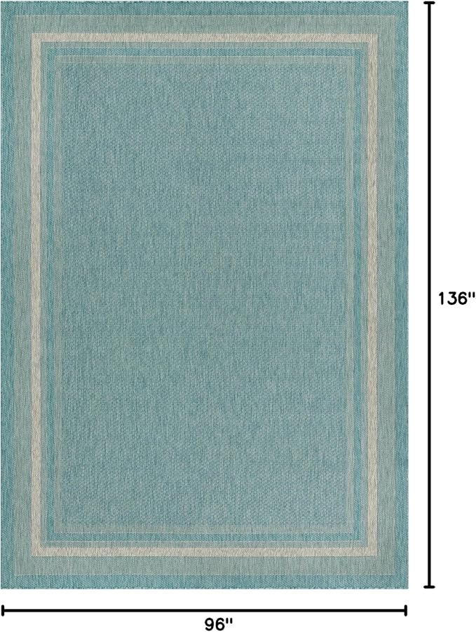 Unique Loom Outdoor Border Collection Area Rug - Soft Border (8' x 11' 4" Rectangle, Aquamarine/ Ivory)