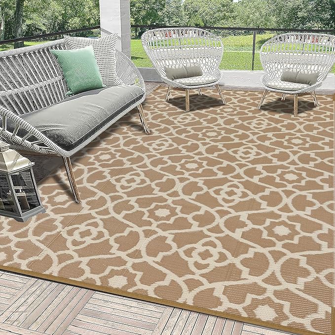 HEBE Outdoor Rug Waterproof 5x8, Plastic Straw Rug Camping Rug, Reversible Outdoor Patio Rugs RV Mat Clearance, Indoor Outside Floor Carpet for Porch,Deck,Camper,Balcony,Backyard