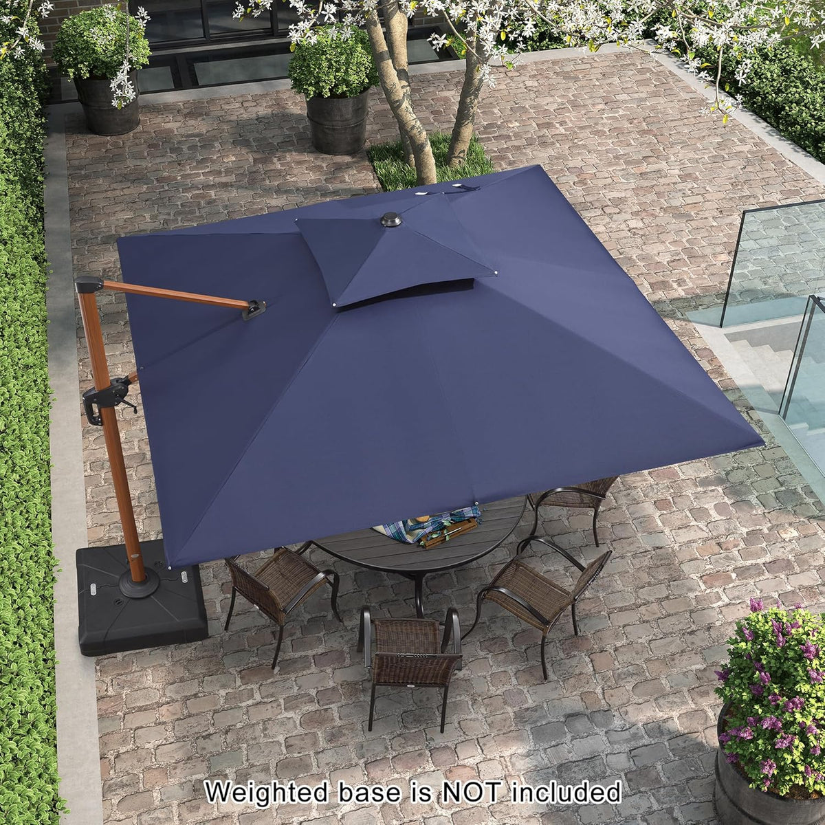 PURPLE LEAF 10ft Patio Umbrella Outdoor Square Umbrellas Large Cantilever Umbrella Windproof Offset Umbrellas Heavy Duty Sun Umbrella for Garden Deck Pool Patio, Navy Blue