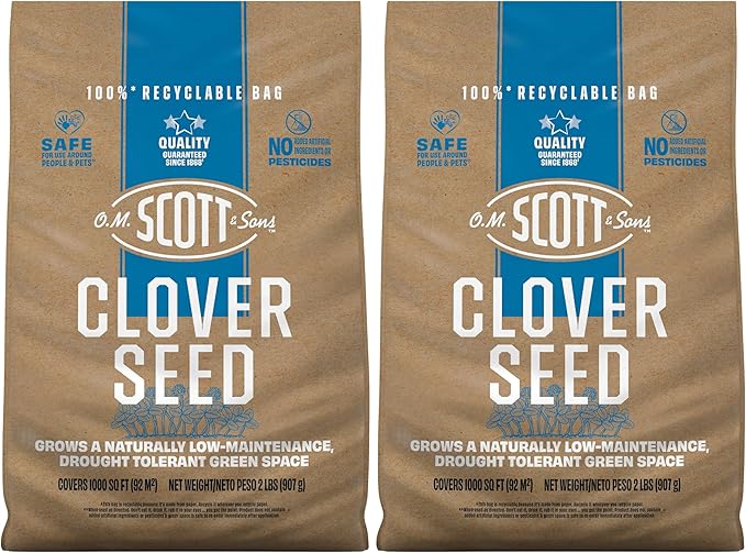 O.M. Scott and Sons Clover Seed, Lawn Seed Grows a Naturally Low Maintenance, Drought-Tolerant Lawn, 1,000 sq. ft., 2 lb., 2-Pack