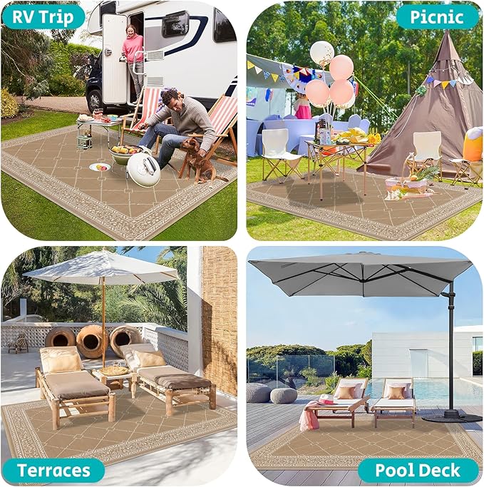 HEBE Outdoor Rug Waterproof 6x9, Plastic Straw Rug Camping Rug, Reversible Outdoor Patio Rugs RV Mat Clearance, Indoor Outside Floor Carpet for Porch,Deck,Camper,Balcony,Backyard