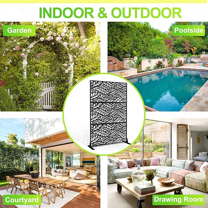 Outdoor Privacy Screen,72" H×47" W Metal Privacy Screen, Freestanding Privacy Fence Panels for Patio